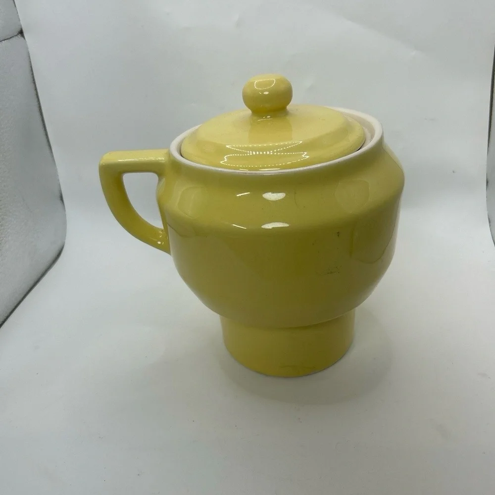 Yellow Ceramic Pot 7 In Two Tone Retro Perforated‎ Base Cottagecore Farmhouse